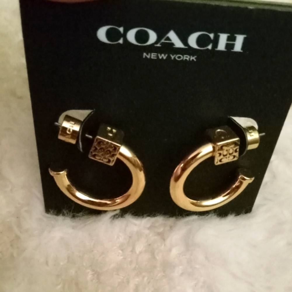 Coach Gold Signature Quilted Cube Chubby Hoop Earrings
